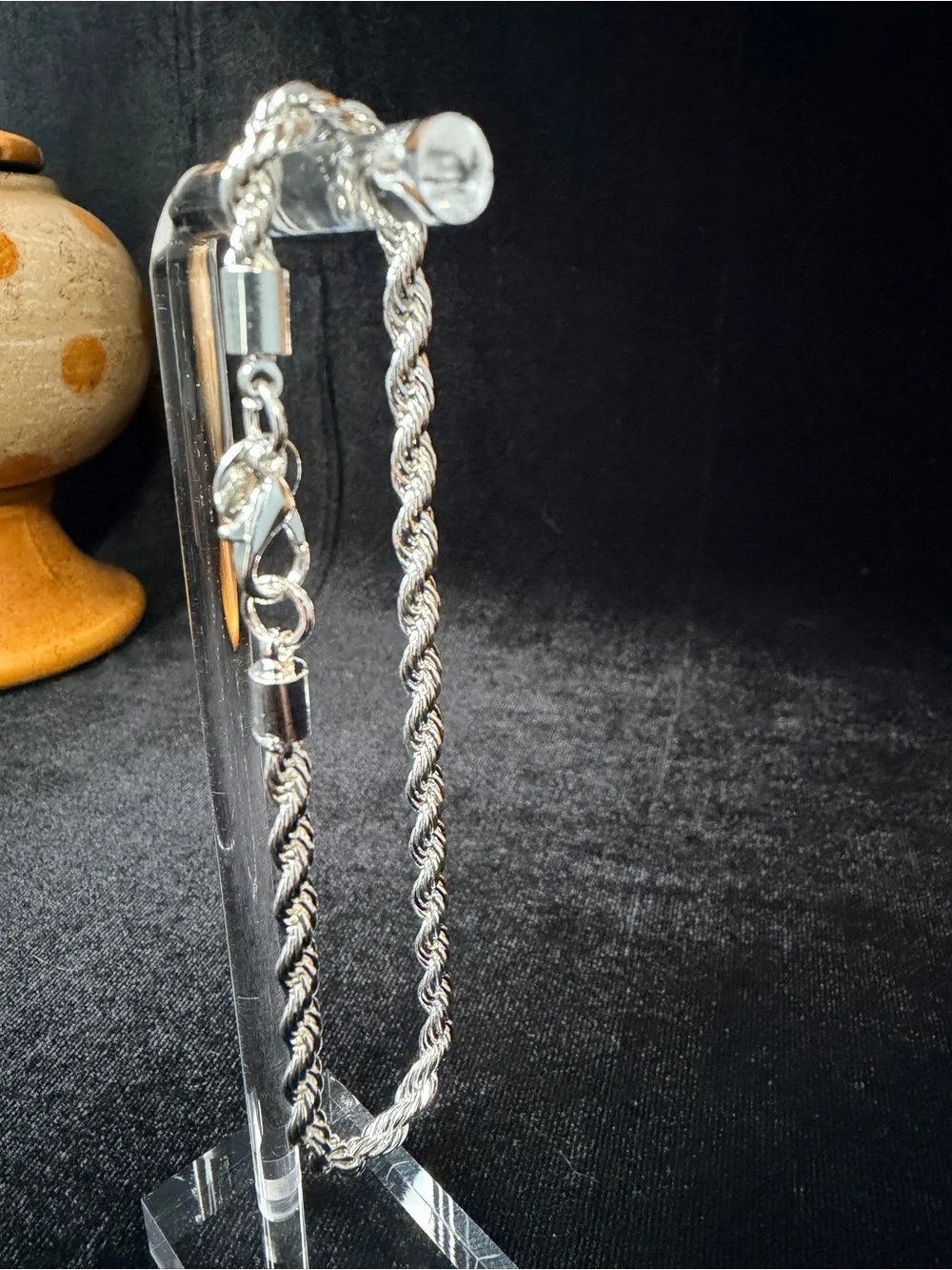 925 Stamped Sterling Silver Twisted Rope Bracelet  Lobster Clasp 8in 4MM. 8.3g